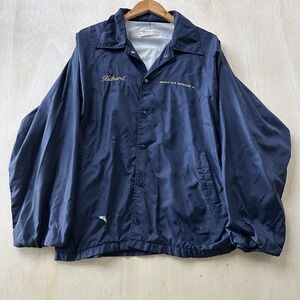 Vintage Win Wear Jacket Mens Medium Blue Nylon Snap Windbreaker Lined USA Made